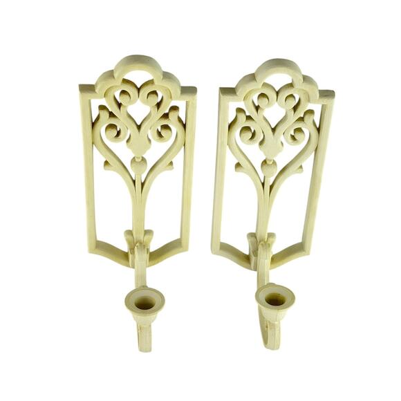 Vintage Homco Ivory Wall Sconces 1982 Plastic Candle Holders Scroll Decor 4229 - Picture 11 of 16